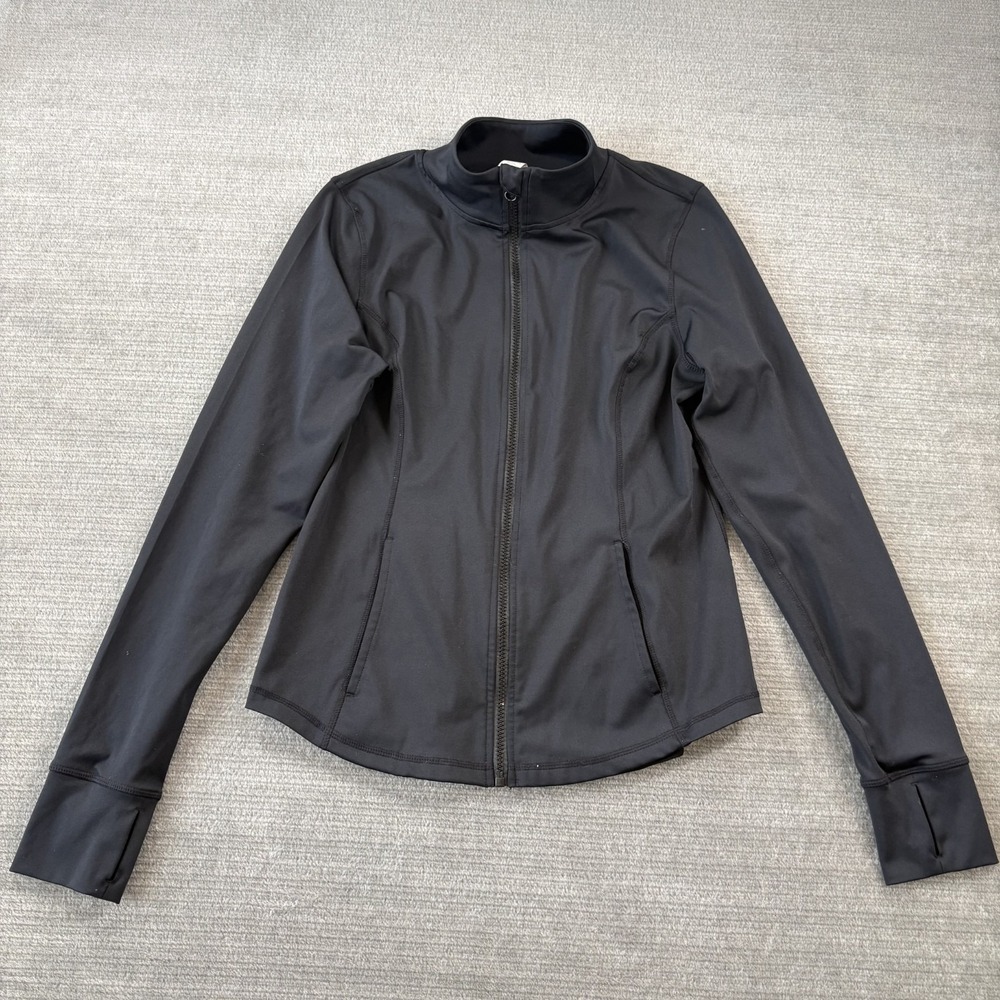 Velocity Guru Jacket Womens Large Black Full Zip Stretch Thumb Holes Gym Yoga